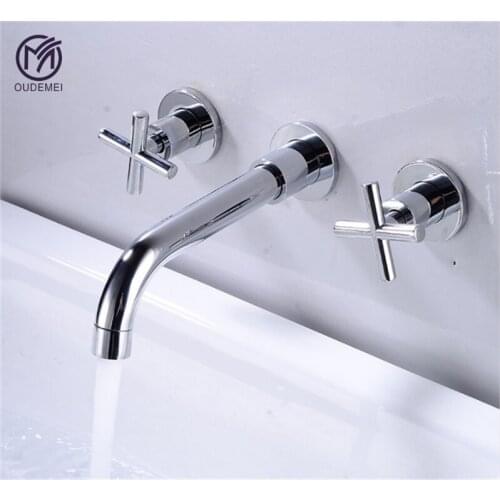 Bathroom Faucet Brass Black Faucet Sink Mixer Tap Vanity Hot and Cold Water Mixer Tap Dual Handle Wall Mounted Faucet