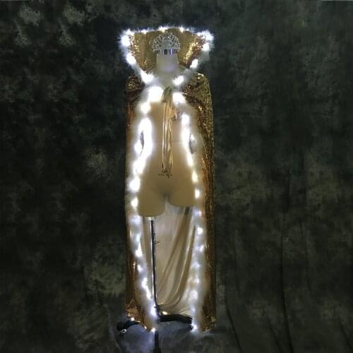 LED Cloak Luminous Costume Fluorescent Sequins Dance Cloak Dance Costume Dance Prop Light Up Stage Performance Party Costumes