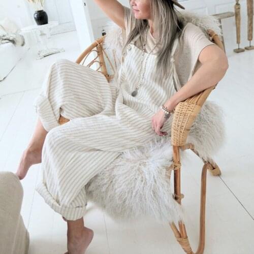 Women Stripe Bib Overalls Suspenders Jumpsuits Coveralls Jeans Casual Spring Autumn