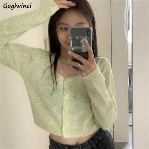 Slimming Cardigan Women Sweet All-match Cute Top Harajuku Korean Fashion Single-breasted Leisure Popular Solid Elegant Crop Tops
