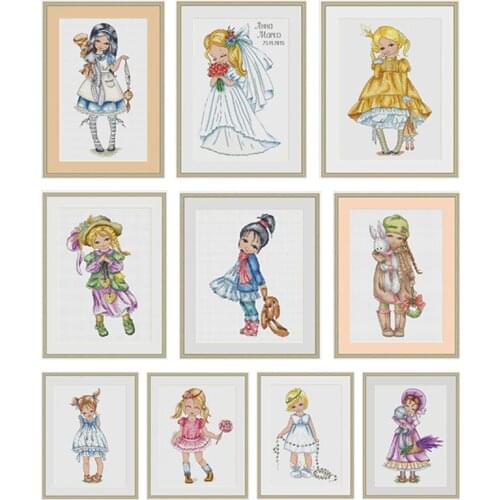 Gold Collection Beautiful Counted Cross Stitch Kit Cute Lovely Little Girl Black Yellow Brown Hair Maid Lass Anna Free Shipping