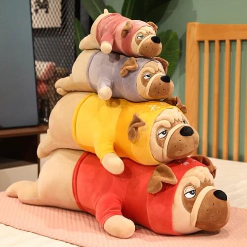 1pc 35-90cm Lying Shar Pei Plush Toys Stuffed Cute Dog Puppy with Clothes Animal Doll Soft Long Sleep Pillow Cushion Kids Gift