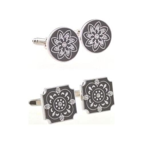 10pairs/lot Copper Enamel Flower Pattern Crystal Cufflinks Square/Round Cuff Links Business Style Mens Jewelry Wedding Gift