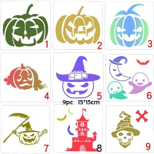 15cm Halloween Painting Template Ghost Pumpkin Skull Haunted House Pattern Lace Ruler Decoration DIY Painting Graffiti Template