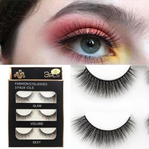 3D Mink Eyelashes Strips Thick Cross 3 Pairs of Natural Eyelah Eyelashes 3dD Extensions Eyelash Perm Kit soft hand-made Natural