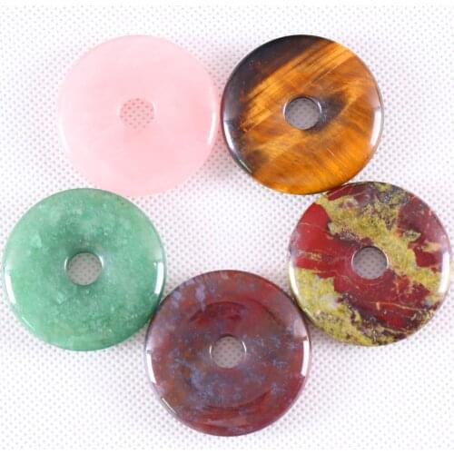 40MM CAB Cabochon Natural Stone Green Jades Pink Crystal Quartz Donut Beads For Jewelry Making Women Men Necklace Round Bead