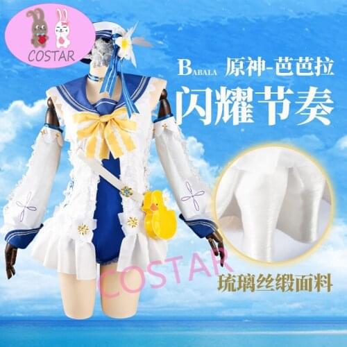 Anime! Genshin Impact Barbara Shining Concerto Swimsuit Lovely Uniform Cosplay Costume Pool Party Summer Swimwear Women 2021 NEW