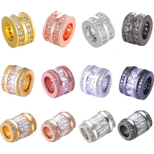 Juya DIY Beads Supplies Luxury Large Hole Cubic Zirconia Charm Beads For Women Men Natural Stones Beadwork Jewelry Making