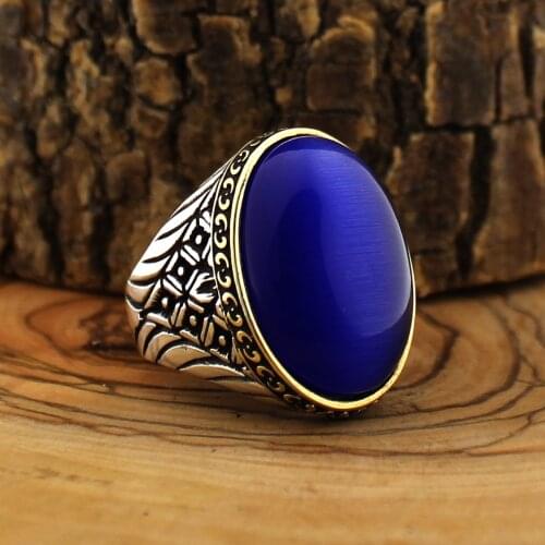 925 Sterling Silver Ring for Men Navy blue Lapis Natural Stone Onyx Zircon Aqeq Jewelry fashion vintage Gift Wome Made in Turkey