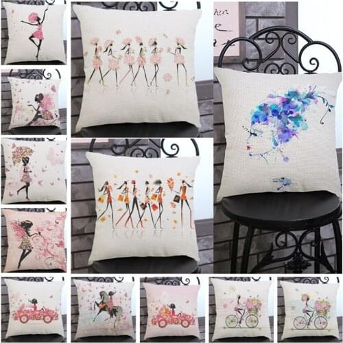 Decorative Throw Pillows Case Flower Fairy Girl Butterfly Cotton Linen Seat Chair Cushion Cover for Sofa Chair Decor Almofadas