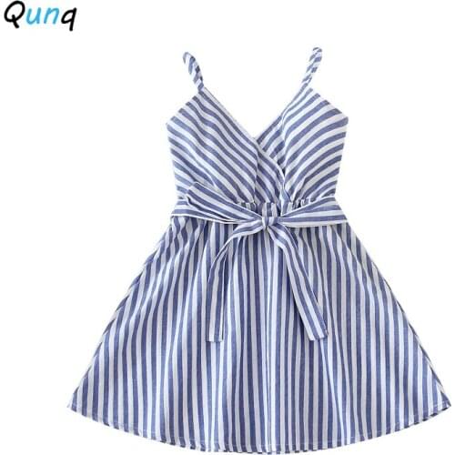 Qunq Striped Girls Dress 2021 New Summer Sleeveless Kids Party Clothes for Girl A-line Slim Toddler Children Princess Costume