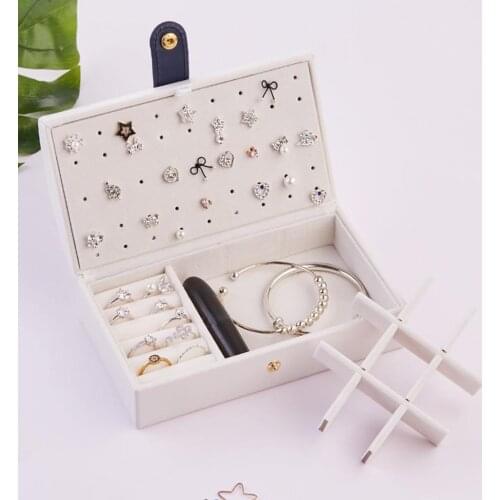 Travel Compact Jewelry Box for Necklace Bracelet PU Leather Solid Color