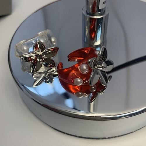 FFLACELL-Korea Fashion Retro Acrylic Resin Women Girl 3D Pearl Transparent Red Strawberry Open Rings Minimalist Jewelry Gift