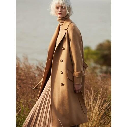 French Double-sided Cashmere Coat Womens Middle Long 2021 New High-end Soft Camel Wool Coat
