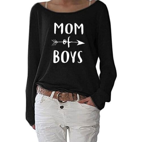 MOM OF BOYS Letter Print Women tshirt Cotton Hipster Women Long Sleeve Funny Autumn Streetwear Tee Tops