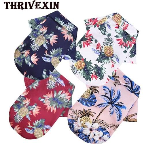 Hawaiian Pet Dog T Shirts Trendy Pet Clothing Small Dog Dress Fashion Hawaiian Style French Bulldog Blue Floral Pineapple Shirts