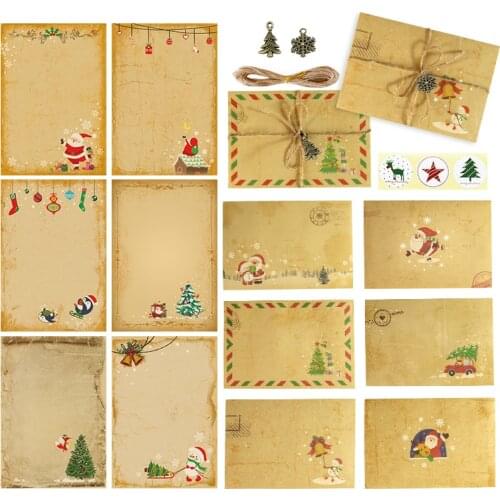 ICraft Vintage Brown Letter Writing Paper and Envelopes Set Christmas Pattern Winter Holiday Invitation Retro Design Xmas