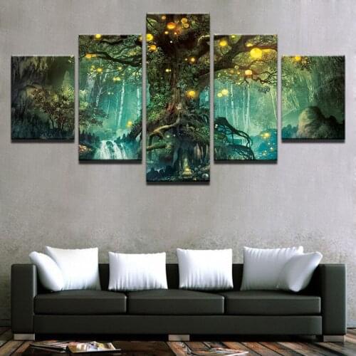 JIE DO ART Canvas Wall Art Picture Frames Living Room 5pcs Magic Tree Landscape Painting Home Decor HD Printing