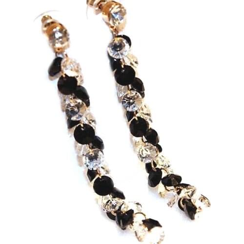 Classic White Black Crystal Long Earrings For Women 2019 Fashion Jewelry Wholesale Bijoux Femme Party Accessories Fine Gifts