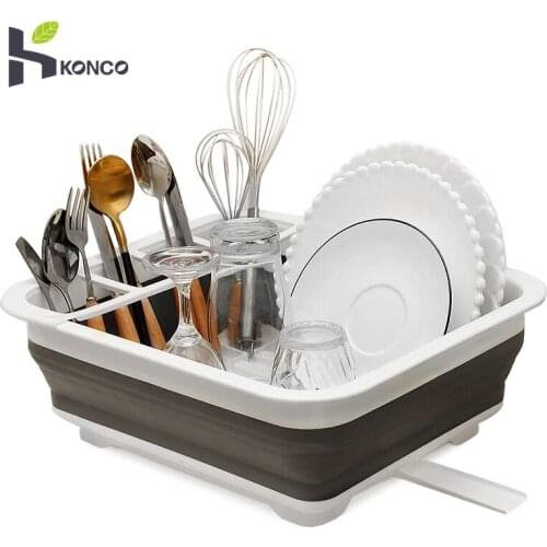 Konco folding Dish Bowl Storage Rack Kitchen Silicone Storage Box Dishes Cups Colander Tableware Dinnerware Organizer