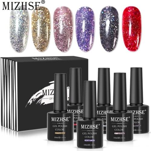 MIZHSE 10ML Glitter Gel Polish Set for Nail Art Semi Permanent Nail Gel UV Color Nail Polish Varnish Hybrid for Manicure
