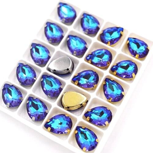 New 10x14mm 13x18mm Teardrop shape Wine red Mocha fluorescence Glass Crystal sewing claws flatback rhinestones for clothing