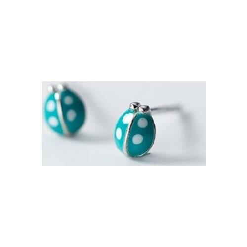 New Arrival Creative Fashion Sweet Green Little Ladybug 925 Sterling Silver Jewelry Personality Cute Popular Stud Earrings SE89