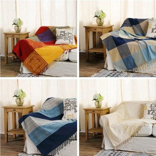 Retro Chenille Fabric Tassels Blanket Sofa Chair Cover Decor Throw Colorful Geometric Pattern Car Home Office Warm Blankets