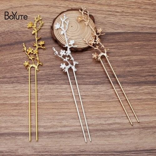 BoYuTe Wholesale (5 Pieces/Lot) 39*94MM Metal Alloy Flower Branch Hair Stick Diy Hair Jewelry Accessories Hand Made Materials