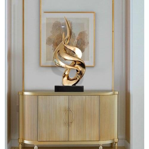 PLATING RESIN TWISTED SHAPE SCULPTURE WITH BLACK MARBLE BASE FIGURINES CRAFT ABSTRACT ORNAMENT IN HOTEL HOME DECOR ACCESSORIES