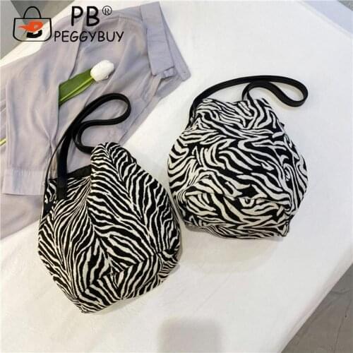 Popular Bucket Shape Female Underarm Bags Ladies Canvas Soft Large Capacity Hand Bags Zebra Pattern Printing Shoulder Bag