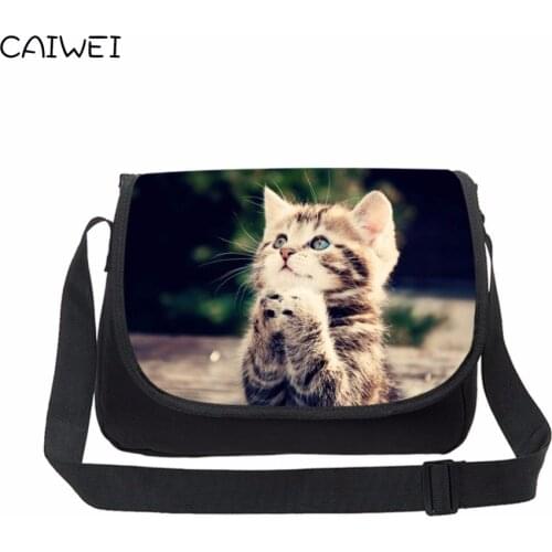 Casual Canvas Women Messenger Bags Teenager Travel Bags Cute Cat Print Cross Body Bag High Quality Shoulder Bags Bolsa Feminina