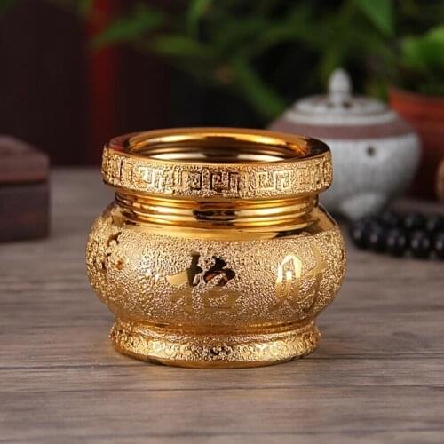 Gold-plated Ceramic Sand Incense Burner Amass Fortunes God of Wealth Censer Exquisite Lotus Censer Buddhiet Temple Decoration