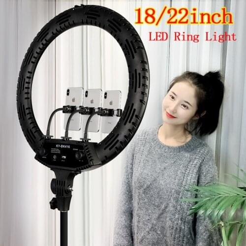 Photo Studio Selfie LED Ring Light 18" 22" Lamp Dimmable 3200-5600K 3 Phone Holder with 2M Tripod Stand for Youtube Video Photo