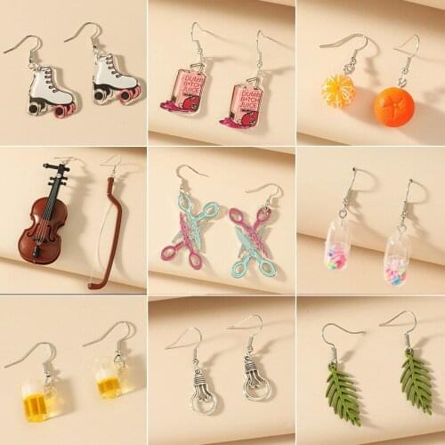 Simple Fun Earrings Creative Trendy Acrylic Earrings Personality Niche Leaf Fruit Pendant Ear Jewelry