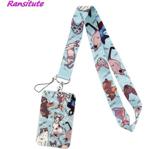 Ransitute R1851 Cute Cat Creative Lanyard Card Holder Student Hanging Neck Mobile Phone Lanyard Badge Subway Access Card Holder