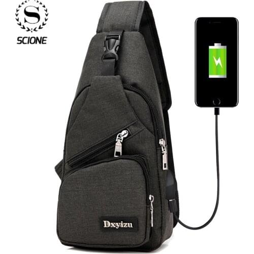 Scione Sport USB Charging Chest Bags For Men Crossbody Bag Oxford Short Trip Bags For Men Anti Theft Chest Bag