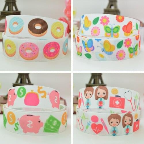 SUPWRF 16 22mm 38 50 75mm Butterfly donut Printed grosgrain ribbon hair bow DIY hair accessories decoration 50 Yards B0929