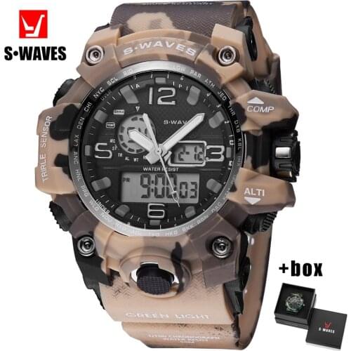 SWAVES Dual Display Waterproof Watch Men Luxury Digital LCD Wristwatch Mens Plastic Quartz Fashion Relogios Masculino With Box