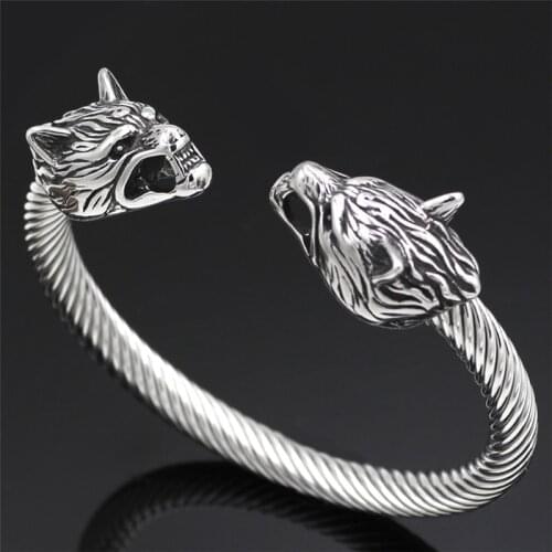Viking Stainless Steel Wolf Head Bracelet Vintage Solid Dragon Bangles Mens Wristband Cuff Bracelet Nordic Fashion Jewelry Gift
