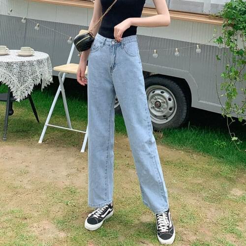 Wide-Leg Jeans High Waist Womens Trousers For Female Nine Points Pant Loose-Fitting Drape Straight Pant Girls Denim Pant 71