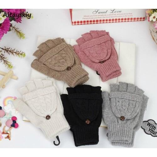 Gloves Women Autumn Winter Korean Ladies Cute Five Fingers Knitted Students Mittens Womens Warm Solid Simple Girls Accessories