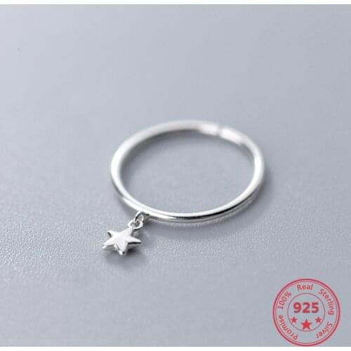 Genuine 100% 925 Sterling Silver Minimalist Geometric Pendant Star Round Opening Ring For Women Cute Party Fine Jewelry Gift