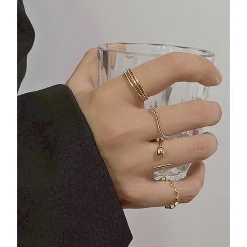 INS Index Finger Simple Plain Ring Light Luxury Personality Ring Double Ring Opening Adjustable Wild Pearl Personality Ring