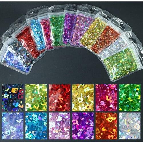 1 Pack 12 Colors Nail Art Glitter Sequins Hollow-Heart Decorations Holographic Nail Paillette Laser Ulture-Fine Flakes Ta#091