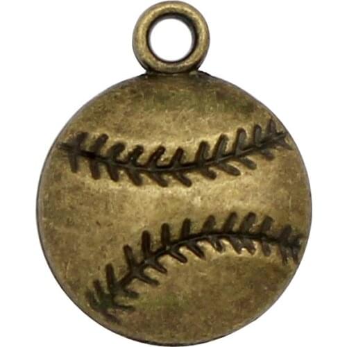 100pcs- Antique Bronze Plated Baseball Charms Pendant 18x14mm