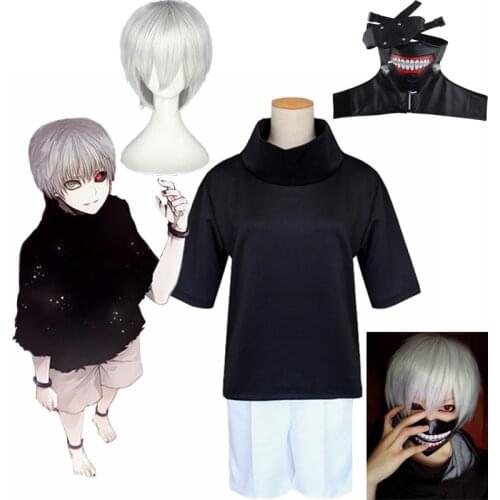 2019 Anime Tokyo Ghouls Kaneki Ken Cosplay Costume Full Set Daily Casual Costume Tops Shorts Men Women Halloween Party Outfit