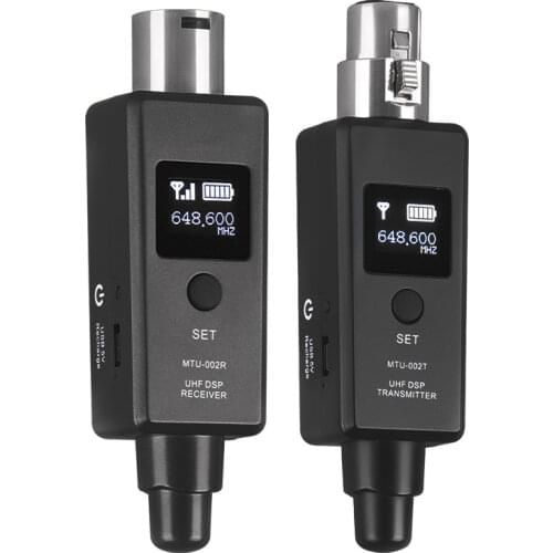 One Pair UHF Digital Microphone Wireless Transmitter Receiver System XLR 3Pin Connection Built-in Battery for Dynamic Microphone