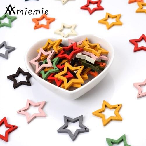 30pcs/Lot 25mm Hollow Star Beads Multicolor Charms Natural Wood Charms Beads For Diy Necklace Earring Making Jewelry Supplies