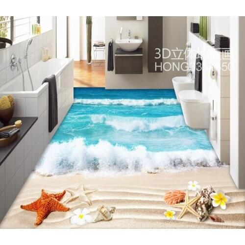 Floor wallpaper 3d for bathrooms beach 3d floor tiles Custom Photo self-adhesive 3D floor PVC waterproof floor